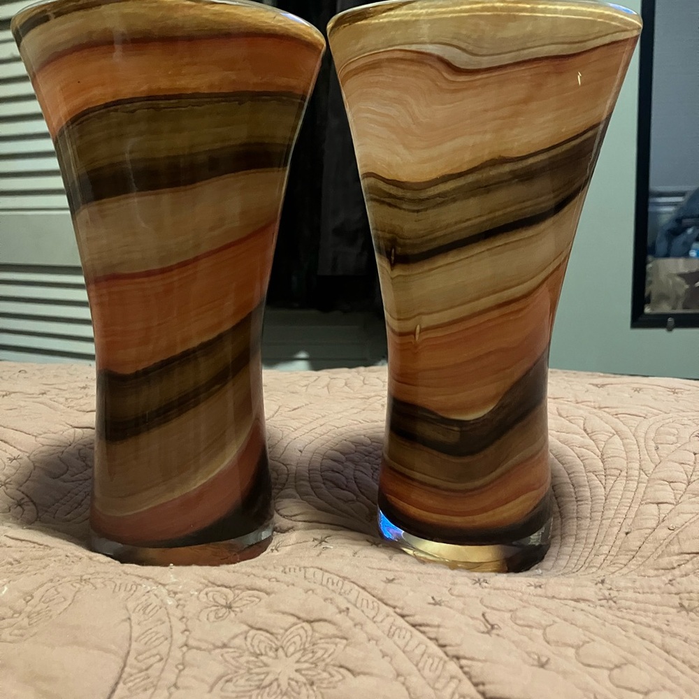 Pair of Vintage Hand Blown Art Glass Vases in Earth tones